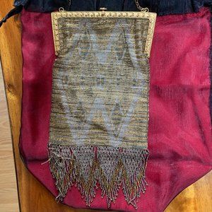 Antique Cut Steel Beaded French Purse Two Tone Art Deco